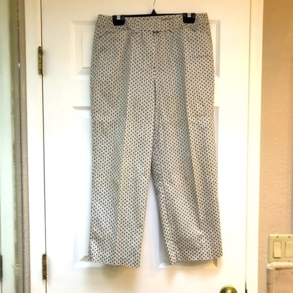Talbots  Stretch Pants Tan with Small Black Flowers-Size 8